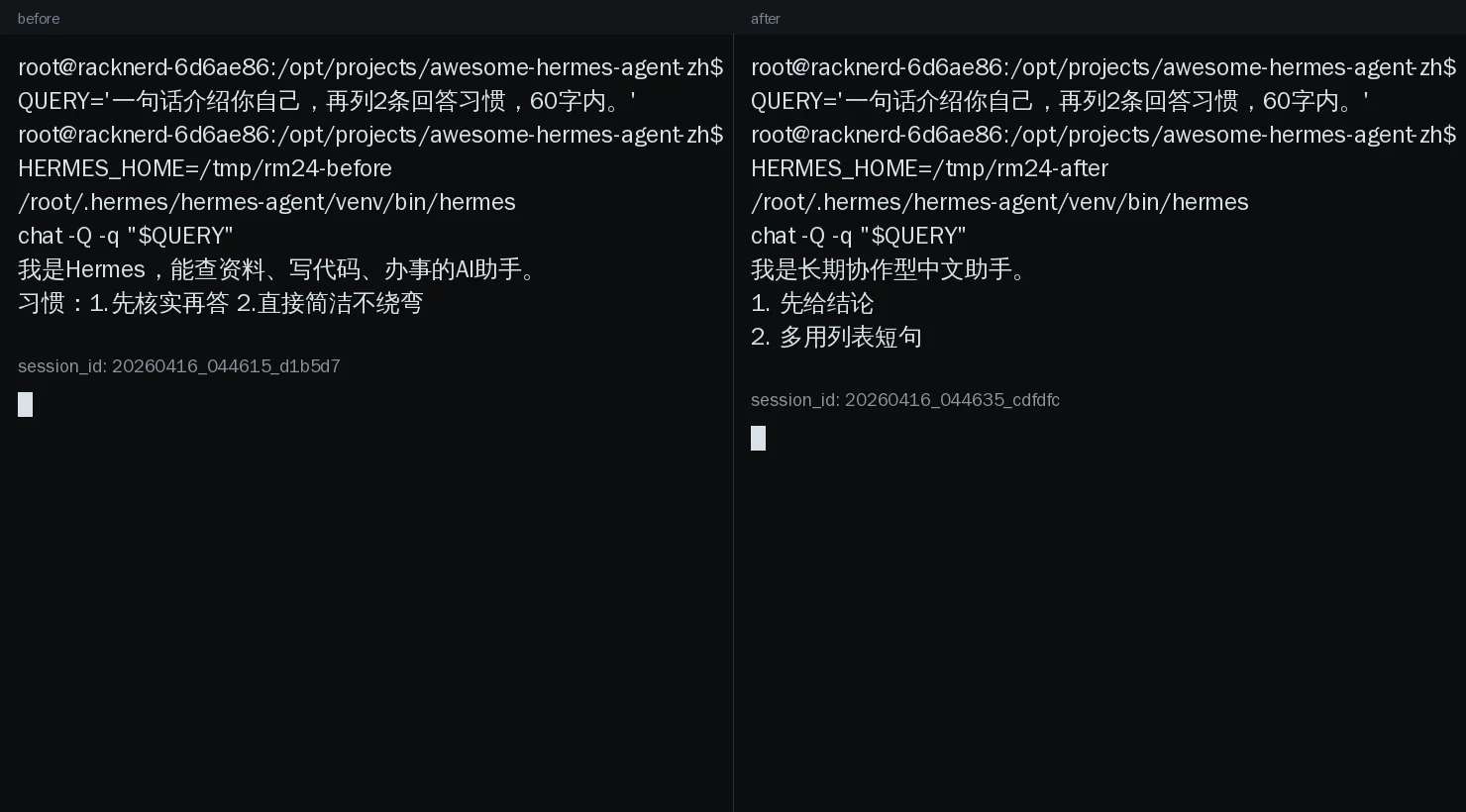 Before / After 对照图:左侧没有 SOUL.md 更像通用默认风格;右侧有 SOUL.md 更贴近个人偏好